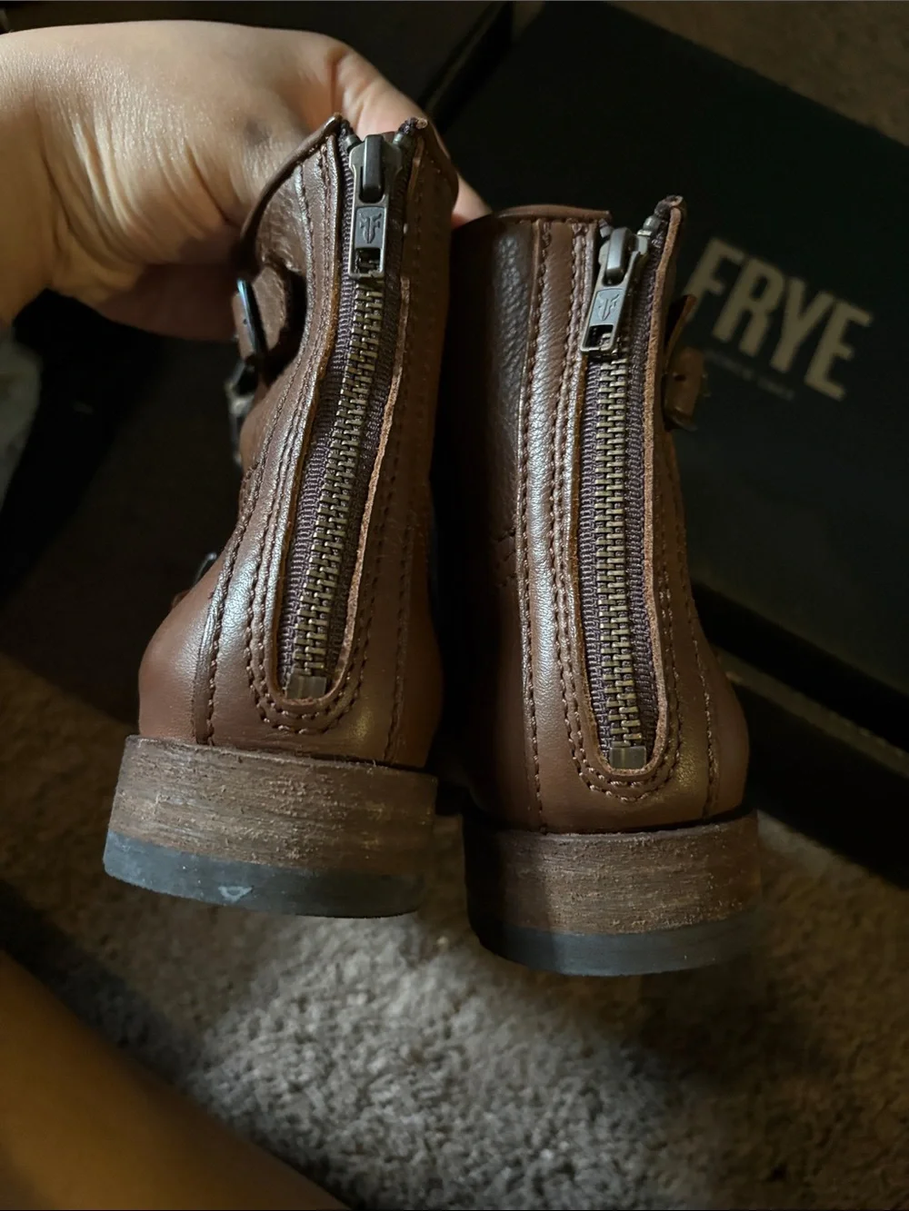 Frye Brown Leather Ankle Booties with Side Buckle